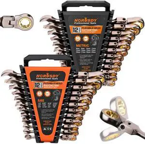 24-Piece Flex-Head Ratcheting Wrench Set, Metric(819mm) & SAE(1/4-7/8") Combination Wrenches, 72-Tooth CR-V Steel, Ratchet Spanners with Wrench Organizer for Repair 24-Piece Flex-Head Ratcheting Wrench Set, Metric(819mm) & SAE(1/4-7/8") Combination Wrenches, 72-Tooth CR-V Steel, Ratchet Spanners with Wrench Organizer for Repair