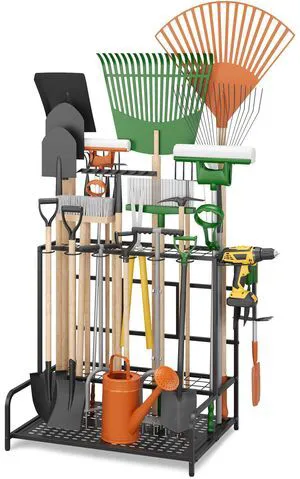 Garden Tool Organizer Rack Up to 39 Tools, Heavy-Duty Steel Yard Tool Organizer for Garage Storage with 12 Hooks, Broom Holder & Garden Tool Rack for Shed, Patio, Outdoor Storage, Black Garden Tool Organizer Rack Up to 39 Tools, Heavy-Duty Steel Yard Tool Organizer for Garage Storage with 12 Hooks, Broom Holder & Garden Tool Rack for Shed, Patio, Outdoor Storage, Black