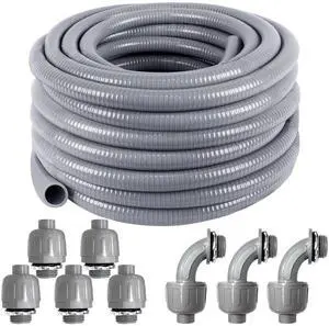 1inch 50ft Electrical Conduit Kit,Liquid-Tight Conduit and Connector Flex Conduit Kit with 5 Straight 3 Angle Fitting Included,Flexible Non-Metallic Liquid Tight Electrical Conduit(1"Dia,50FT 1inch 50ft Electrical Conduit Kit,Liquid-Tight Conduit and Connector Flex Conduit Kit with 5 Straight 3 Angle Fitting Included,Flexible Non-Metallic Liquid Tight Electrical Conduit(1"Dia,50FT
