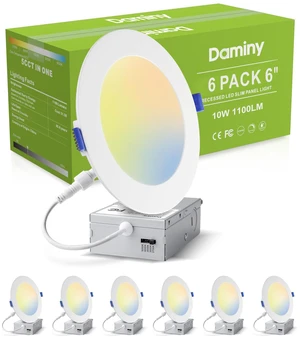 6 Pack 6 Inch LED Recessed Lighting, Canless Wafer Downlight, White 5CCT, Ultra-Thin Recessed Light with Junction Box, Dimmable, 10W 1100LM 120V, IC&Damp Rated 6 Pack 6 Inch LED Recessed Lighting, Canless Wafer Downlight, White 5CCT, Ultra-Thin Recessed Light with Junction Box, Dimmable, 10W 1100LM 120V, IC&Damp Rated