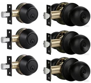 Value Pack Door Lock with Key and Deadbolt, Keyed Alike Exterior Door Handle Set for Front and Entry Doors, Matte Black Finish, 3 Pack Value Pack Door Lock with Key and Deadbolt, Keyed Alike Exterior Door Handle Set for Front and Entry Doors, Matte Black Finish, 3 Pack