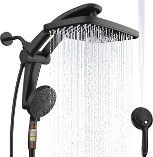 12-Inch High Pressure Rain Shower Head with Handheld Spray Combo, Magnetic Dual shower heads; one-piece bracket adjusts height and angle; 9 settings: 8 sprays + 1 Power Jet for cleaning; easy install 12-Inch High Pressure Rain Shower Head with Handheld Spray Combo, Magnetic Dual shower heads; one-piece bracket adjusts height and angle; 9 settings: 8 sprays + 1 Power Jet for cleaning; easy install