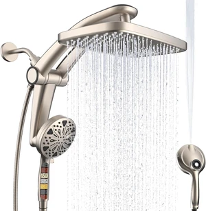 12-Inch High Pressure Rain Shower Head with Handheld Spray Combo, Magnetic Dual shower heads; one-piece bracket adjusts height and angle; 9 settings: 8 sprays + 1 Power Jet for cleaning; easy install 12-Inch High Pressure Rain Shower Head with Handheld Spray Combo, Magnetic Dual shower heads; one-piece bracket adjusts height and angle; 9 settings: 8 sprays + 1 Power Jet for cleaning; easy install