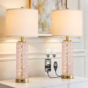 27.75" Modern Table Lamps Set of 2, Pink Bedside Lamp with Class Nightlight, USB A+C, Unique Desk Lamps for Living Room, Bedroom, Nightstand, End Table (2 Bulbs Included) 27.75" Modern Table Lamps Set of 2, Pink Bedside Lamp with Class Nightlight, USB A+C, Unique Desk Lamps for Living Room, Bedroom, Nightstand, End Table (2 Bulbs Included)