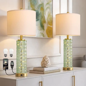 27.75" Modern Table Lamps Set of 2, Green Bedside Lamp with Glass Nightlight, USB A+C, Unique Desk Lamps for Living Room, Bedroom, Nightstand, End Table (2 Bulbs Included) 27.75" Modern Table Lamps Set of 2, Green Bedside Lamp with Glass Nightlight, USB A+C, Unique Desk Lamps for Living Room, Bedroom, Nightstand, End Table (2 Bulbs Included)