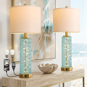 27.75" Coastal Table Lamps Set of 2, Clear Blue Bedside Lamp with Glass Nightlight, USB A+C, Unique Desk Lamps for Living Room, Bedroom, Nightstand, End Table (2 Bulbs Included) 27.75" Coastal Table Lamps Set of 2, Clear Blue Bedside Lamp with Glass Nightlight, USB A+C, Unique Desk Lamps for Living Room, Bedroom, Nightstand, End Table (2 Bulbs Included)