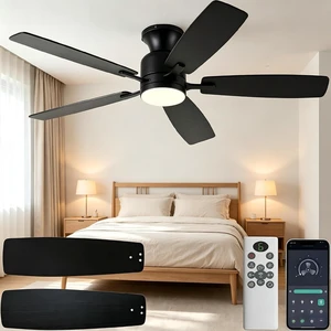 52 Inch Ceiling Fan with Light,Low profile Ceiling Fans with Remote Control or App Control, 5 Blades, Noiseless, DC Motor, Flush Mount Ceiling Fan for Bedroom,Living Room, Indoor/Outdoor Black 52 Inch Ceiling Fan with Light,Low profile Ceiling Fans with Remote Control or App Control, 5 Blades, Noiseless, DC Motor, Flush Mount Ceiling Fan for Bedroom,Living Room, Indoor/Outdoor Black
