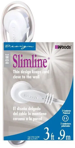 Slimline Extension Cord - 16/3 Indoor Flat Plug with Right Angled Design - 3 Polarized Outlets - PVC Jacket - Space Saving - Neutral White - 16 Gauge - 3 Feet (Pack of 12) Slimline Extension Cord - 16/3 Indoor Flat Plug with Right Angled Design - 3 Polarized Outlets - PVC Jacket - Space Saving - Neutral White - 16 Gauge - 3 Feet (Pack of 12)