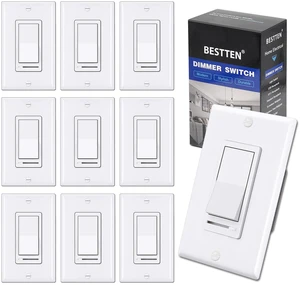 10 Pack Dimmer Light Switch, Single-Pole or 3-Way Dimmer Switches UL Listed, 120V, Compatible with Dimmable LED, CFL, Incandescent and Halogen Bulbs, Decorator Wallplate Included, White 10 Pack Dimmer Light Switch, Single-Pole or 3-Way Dimmer Switches UL Listed, 120V, Compatible with Dimmable LED, CFL, Incandescent and Halogen Bulbs, Decorator Wallplate Included, White