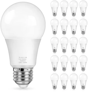 A19 LED Light Bulbs, 100 Watt Equivalent, Daylight White 5000K, 1500LM, E26 Base, Non-Dimmable, 13W Bright White Bulb, 20-Pack A19 LED Light Bulbs, 100 Watt Equivalent, Daylight White 5000K, 1500LM, E26 Base, Non-Dimmable, 13W Bright White Bulb, 20-Pack
