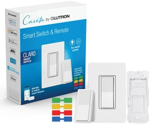 Claro 3-Way Smart Switch Kit; Switch, Wallplate, Remote & Bracket Wireless 3-way kit allows you to add a second switch anywhere without running wire, DVRF-PKG1S-WH, White Claro 3-Way Smart Switch Kit; Switch, Wallplate, Remote & Bracket Wireless 3-way kit allows you to add a second switch anywhere without running wire, DVRF-PKG1S-WH, White