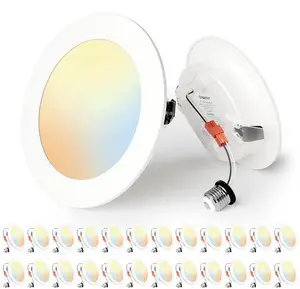 4 Inch LED Retrofit Recessed Can Lights, 5CCT, 7W, 700LM, 24 Pack 5%-100% Dimmable, 2700K-5000K Selectable CCT, Flat LED Can Lights, E26 Base Screw In, IC&Damp Rated, ETL&FCC Certified 4 Inch LED Retrofit Recessed Can Lights, 5CCT, 7W, 700LM, 24 Pack 5%-100% Dimmable, 2700K-5000K Selectable CCT, Flat LED Can Lights, E26 Base Screw In, IC&Damp Rated, ETL&FCC Certified