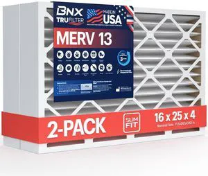 TruFilter 16x25x4 (15.5 x 24.5 x 3.63 Slim Fit) MERV 13 Air Filter (2-Pack) - MADE IN USA - Air Conditioner HVAC AC Furnace Filters Health, Allergies, Mold, Bacteria, Smoke, MPR 1900 FPR 10 TruFilter 16x25x4 (15.5 x 24.5 x 3.63 Slim Fit) MERV 13 Air Filter (2-Pack) - MADE IN USA - Air Conditioner HVAC AC Furnace Filters Health, Allergies, Mold, Bacteria, Smoke, MPR 1900 FPR 10