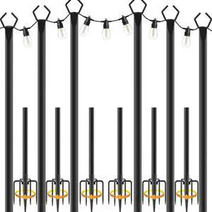 10Ft String Light Poles 6 Pack,Light Poles for Outside Lights,Outdoor with Fence Brackets Hanging Lights,Metal Stand Deck Patio Backyard 10Ft String Light Poles 6 Pack,Light Poles for Outside Lights,Outdoor with Fence Brackets Hanging Lights,Metal Stand Deck Patio Backyard