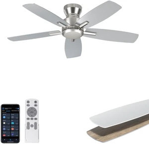 42'' Low Profile Ceiling Fan No Light for Bedroom Kitchen, Silver Flush Mount, Remote/APP Control, Quiet Reversible DC Motor, 4400 CFM, for Indoor/Covered Outdoor Patio 42'' Low Profile Ceiling Fan No Light for Bedroom Kitchen, Silver Flush Mount, Remote/APP Control, Quiet Reversible DC Motor, 4400 CFM, for Indoor/Covered Outdoor Patio