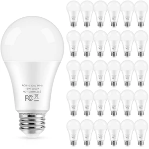 LED Light Bulbs, 100 Watt Equivalent A19 LED Bulbs, 13W 5000K Daylight White 1500 Lumens Non-Dimmable Bright E26 Edison Medium Screw Bulbs for Home Bedroom Living Room Office Outdoor Lamp, 30-Pack LED Light Bulbs, 100 Watt Equivalent A19 LED Bulbs, 13W 5000K Daylight White 1500 Lumens Non-Dimmable Bright E26 Edison Medium Screw Bulbs for Home Bedroom Living Room Office Outdoor Lamp, 30-Pack