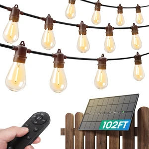 100FT(2FT) Solar String Lights Outdoor, with 50 Bulbs, Last 20+ Hrs USB Charging, IP65 Waterproof. Dimmable Timer via Remote. Memory, 3 Modes, 2700K Warm White. Easy Install for Patio, Porch 100FT(2FT) Solar String Lights Outdoor, with 50 Bulbs, Last 20+ Hrs USB Charging, IP65 Waterproof. Dimmable Timer via Remote. Memory, 3 Modes, 2700K Warm White. Easy Install for Patio, Porch