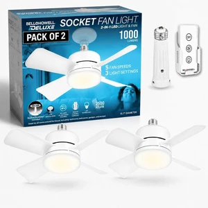 Socket Breeze Light 5-Speed Deluxe LED Ceiling Fans with Lights and Remote Control For Bedroom, Kitchen, Living Room,1000 Lumens / 5000 Kelvins As Seen On TV (Pack of 2) Socket Breeze Light 5-Speed Deluxe LED Ceiling Fans with Lights and Remote Control For Bedroom, Kitchen, Living Room,1000 Lumens / 5000 Kelvins As Seen On TV (Pack of 2)