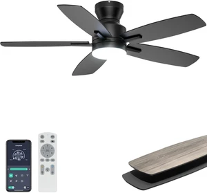 42'' Low Profile Ceiling Fan with Lights, Remote/APP Control, Black Flush Mount, Dimmable 3CCT LED, Quiet Reversible DC Motor; Memory Function, 4400 CFM, for Indoor Bedroom Kitchen 42'' Low Profile Ceiling Fan with Lights, Remote/APP Control, Black Flush Mount, Dimmable 3CCT LED, Quiet Reversible DC Motor; Memory Function, 4400 CFM, for Indoor Bedroom Kitchen
