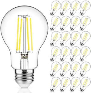 60W Equivalent E26 LED Filament Light Bulbs, 850LM Daylight White 5000K Efficient 6W A19 Edison Bulb, Non-Dimmable Medium Base, 24-Pack 60W Equivalent E26 LED Filament Light Bulbs, 850LM Daylight White 5000K Efficient 6W A19 Edison Bulb, Non-Dimmable Medium Base, 24-Pack