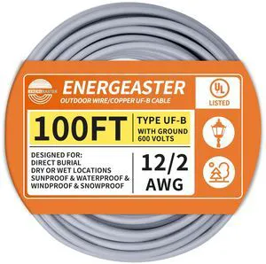 12/2 UF-B 100FT Solid Underground Feeder Direct Burial Cable UV & Moisture Resistant, Ideal for Outdoor Lighting & Pump Installations & Residential Indoor Electrical Projects, UL listed 12/2 UF-B 100FT Solid Underground Feeder Direct Burial Cable UV & Moisture Resistant, Ideal for Outdoor Lighting & Pump Installations & Residential Indoor Electrical Projects, UL listed