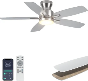 42'' Silver Low Profile Ceiling Fan with Lights, Remote/APP Control Flush Mount, Dimmable 3CCT LED, Quiet Reversible DC Motor; Memory Function, 4400 CFM, for Indoor Bedroom Kitchen 42'' Silver Low Profile Ceiling Fan with Lights, Remote/APP Control Flush Mount, Dimmable 3CCT LED, Quiet Reversible DC Motor; Memory Function, 4400 CFM, for Indoor Bedroom Kitchen