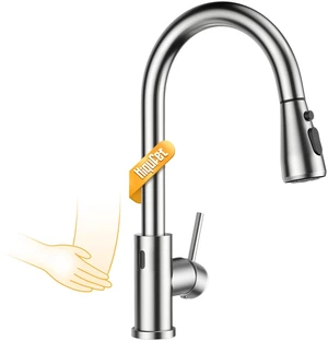 Touchless Kitchen Faucet, Pull Down Sprayer, Brushed Nickel Hands-Free Motion Sensor, Easy Install, SUS304 Stainless Steel, Lead-Free, High Arc, 3 Spray Modes, 360 Swivel Touchless Kitchen Faucet, Pull Down Sprayer, Brushed Nickel Hands-Free Motion Sensor, Easy Install, SUS304 Stainless Steel, Lead-Free, High Arc, 3 Spray Modes, 360 Swivel