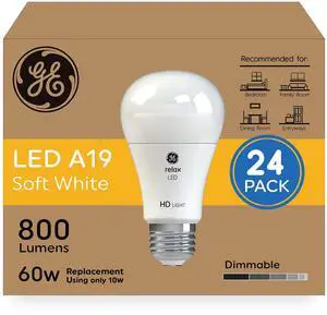 Relax HD LED Light Bulbs, A19 Soft White Light Bulbs, 24 Pack Dimmable LED Bulbs for Bedrooms, Family Rooms, Dining Rooms, and Entryways, 60-Watt Equivalent - Energy Efficient Relax HD LED Light Bulbs, A19 Soft White Light Bulbs, 24 Pack Dimmable LED Bulbs for Bedrooms, Family Rooms, Dining Rooms, and Entryways, 60-Watt Equivalent - Energy Efficient
