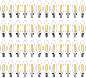 48-Pack Dimmable E12 Candelabra Bulbs 40Watt Equivalent, 2700K Warm White, 450Lumens, 4W B11 Vintage Chandelier Light Bulbs, Filament Clear Glass Candle Lamp for Ceiling Fan Home Decor 48-Pack Dimmable E12 Candelabra Bulbs 40Watt Equivalent, 2700K Warm White, 450Lumens, 4W B11 Vintage Chandelier Light Bulbs, Filament Clear Glass Candle Lamp for Ceiling Fan Home Decor