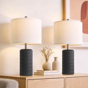 Small Table Lamps Set of 2 for Bedroom, 20.75'' Matte-Textured Farmhouse Ceramic Bedside Lamps for Night Stands, Stone-Like Modern Lamps for Living Room End Table Hallway Entryway Decor Black Small Table Lamps Set of 2 for Bedroom, 20.75'' Matte-Textured Farmhouse Ceramic Bedside Lamps for Night Stands, Stone-Like Modern Lamps for Living Room End Table Hallway Entryway Decor Black