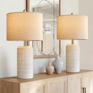 24" Modern Ceramic Table Lamps Set of 2 for Bedroom, White Bedside Lamps for Night Stands, Farmhouse Desk Decor Nightstand Table Lamps for Living Room End Table Beige 24" Modern Ceramic Table Lamps Set of 2 for Bedroom, White Bedside Lamps for Night Stands, Farmhouse Desk Decor Nightstand Table Lamps for Living Room End Table Beige