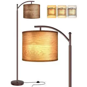 Floor Lamp for Living Room, LED Standing Lamp Tall Industrial Floor Lamp Reading for Bedroom, Office (9W LED Bulb, Wood Grain Lampshade Included) - Oil-Rubbed Bronze Floor Lamp for Living Room, LED Standing Lamp Tall Industrial Floor Lamp Reading for Bedroom, Office (9W LED Bulb, Wood Grain Lampshade Included) - Oil-Rubbed Bronze