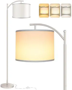 Floor Lamp for Living Room with 3 Color Temperatures LED Bulb, Standing Lamp Tall Industrial Floor Lamp Reading for Bedroom, Office (9W LED Bulb, White Lampshade Included) -Silver Floor Lamp for Living Room with 3 Color Temperatures LED Bulb, Standing Lamp Tall Industrial Floor Lamp Reading for Bedroom, Office (9W LED Bulb, White Lampshade Included) -Silver