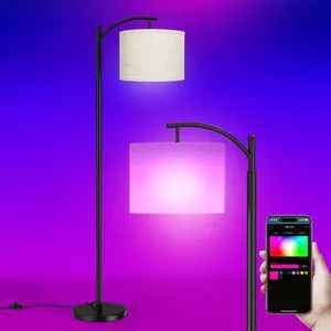 Floor Lamps with Matter Smart Light Bulb, RGB + Color Temperatures Bright Dimmable Smart Floor lamp, Living Room Standing Tall Industrial Floor Lamp (Beige Lampshade Included) -Black Floor Lamps with Matter Smart Light Bulb, RGB + Color Temperatures Bright Dimmable Smart Floor lamp, Living Room Standing Tall Industrial Floor Lamp (Beige Lampshade Included) -Black