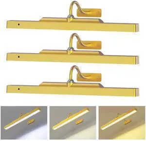 Picture Light 3Pack- 16in Picture Lights for Wall, 5000mAh Wireless Rechargeable Battery Picture Lights, Wall Light, Art Display Light for Gallery Artwork, Paintings, Portraits, Dartboards- Gold Picture Light 3Pack- 16in Picture Lights for Wall, 5000mAh Wireless Rechargeable Battery Picture Lights, Wall Light, Art Display Light for Gallery Artwork, Paintings, Portraits, Dartboards- Gold