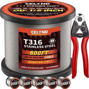 Stainless Steel Cable for Railing - 600FT 1/8" T316 Wire Rope Cable for Deck Railings System Kit Stainless Steel Cable for Railing - 600FT 1/8" T316 Wire Rope Cable for Deck Railings System Kit