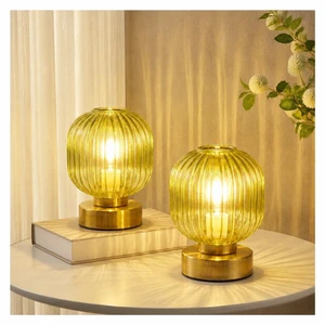 Green Touch Glass Table Lamp Set of 2, 3-Way Dimmable Bedside Lamps, Vintage Mid-Century Modern Nightstand Lamps for Bedroom and Living Room, Ambient Mood Lighting, LED Bulb Included Green Touch Glass Table Lamp Set of 2, 3-Way Dimmable Bedside Lamps, Vintage Mid-Century Modern Nightstand Lamps for Bedroom and Living Room, Ambient Mood Lighting, LED Bulb Included