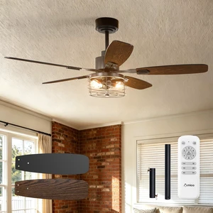52 Inch Farmhouse Caged Ceiling Fans with Lights and Remote, Black E26 Replaceable Bulbs, Downrod Mount, Remote, Quiet Reversible Motor, Timer, Bedroom, Living Room, Covered Outdoor Spaces 52 Inch Farmhouse Caged Ceiling Fans with Lights and Remote, Black E26 Replaceable Bulbs, Downrod Mount, Remote, Quiet Reversible Motor, Timer, Bedroom, Living Room, Covered Outdoor Spaces