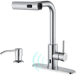 Touchless Kitchen Faucets with Sprayer & Soap Dispenser, Chrome Waterfall, Single Hole, Single Handle, Pull Out Sink Faucet, Suitable for Farmhouse Camper Laundry Rv Bar Touchless Kitchen Faucets with Sprayer & Soap Dispenser, Chrome Waterfall, Single Hole, Single Handle, Pull Out Sink Faucet, Suitable for Farmhouse Camper Laundry Rv Bar