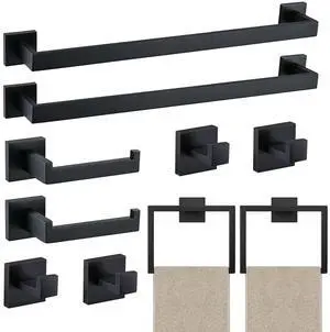 10 Piece Towel Bar Set - 23.6Inch Bath Towel Holder - Matte Black Stainless Steel Towel Racks for Bathroom Wall Mounted, Towel Rod for Bathroom Wall 10 Piece Towel Bar Set - 23.6Inch Bath Towel Holder - Matte Black Stainless Steel Towel Racks for Bathroom Wall Mounted, Towel Rod for Bathroom Wall