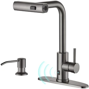 Touchless Kitchen Faucets with Sprayer & Soap Dispenser, Gun Gray Waterfall Single Hole & Handle, Pull Out Sink Faucet, Suitable for Farmhouse Camper Laundry Rv Bar Touchless Kitchen Faucets with Sprayer & Soap Dispenser, Gun Gray Waterfall Single Hole & Handle, Pull Out Sink Faucet, Suitable for Farmhouse Camper Laundry Rv Bar