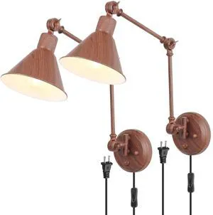 Plug in Wall Sconces, Dimmable Wall Sconces Set of 2 Plug in Swing Arm Wall Lights, Adjustable Wall Mounted Light Wall Lights with 6FT Plug in Cord, E26 Base(Two Arms, Walnut Color) Plug in Wall Sconces, Dimmable Wall Sconces Set of 2 Plug in Swing Arm Wall Lights, Adjustable Wall Mounted Light Wall Lights with 6FT Plug in Cord, E26 Base(Two Arms, Walnut Color)