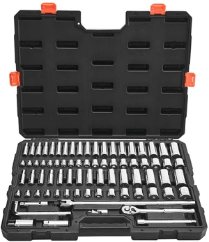 Socket Set, 76 Pieces, 3/8 inch Drive Socket and Ratchet Set, SAE and Metric, Deep and Shallow, Mechanic Tool Kit with Accessories and Storage Case, CR-V Alloy Steel, for Automotive Repair Socket Set, 76 Pieces, 3/8 inch Drive Socket and Ratchet Set, SAE and Metric, Deep and Shallow, Mechanic Tool Kit with Accessories and Storage Case, CR-V Alloy Steel, for Automotive Repair