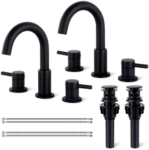 Black Bathroom Faucet 3 Hole, 2-Handle Widespread Faucet (2 Pack) Lead-free stainless steel, pop-up drain, Detachable faucet aerator, 360°swivel, for RV & vanity sink 3-hole mount Black Bathroom Faucet 3 Hole, 2-Handle Widespread Faucet (2 Pack) Lead-free stainless steel, pop-up drain, Detachable faucet aerator, 360°swivel, for RV & vanity sink 3-hole mount