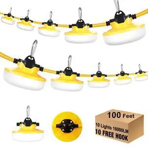 LED Construction String Light 100FT, 130W 16000Lm Industrial LED String Work Lights with 10 Bulbs, Linkable 5000K Super Bright Temporary Lighting for Construction Site, Job Site, Work Site LED Construction String Light 100FT, 130W 16000Lm Industrial LED String Work Lights with 10 Bulbs, Linkable 5000K Super Bright Temporary Lighting for Construction Site, Job Site, Work Site