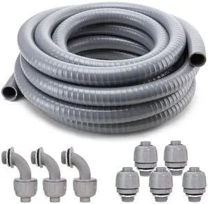 Liquid-Tight Conduit and Connector Kit,Flexible Non Metallic Liquid Tight Electrical Conduit,1inch100ft Electrical Conduit Kit,with5 Straight and3 Angle Fittings Included,1 in. Dia (100FT) Liquid-Tight Conduit and Connector Kit,Flexible Non Metallic Liquid Tight Electrical Conduit,1inch100ft Electrical Conduit Kit,with5 Straight and3 Angle Fittings Included,1 in. Dia (100FT)