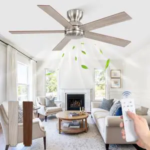 48 Inch Low Profile Ceiling Fan no Lights, Modern, Brushed Nickel 6 Speeds, Quiet Reversible DC Motor, Remote Control, Indoor/Covered Outdoor Ceiling Fans for Bedroom, Kitchen, Living Room 48 Inch Low Profile Ceiling Fan no Lights, Modern, Brushed Nickel 6 Speeds, Quiet Reversible DC Motor, Remote Control, Indoor/Covered Outdoor Ceiling Fans for Bedroom, Kitchen, Living Room