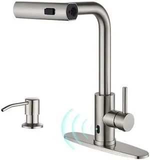 Touchless Kitchen Faucets with Sprayer & Soap Dispenser, Brushed Brushed Nickel, Single Hole & Handle, Pull Out Tap, Waterfall Stainless Steel Sink Faucet for Farmhouse Camper Laundry Rv Bar Touchless Kitchen Faucets with Sprayer & Soap Dispenser, Brushed Brushed Nickel, Single Hole & Handle, Pull Out Tap, Waterfall Stainless Steel Sink Faucet for Farmhouse Camper Laundry Rv Bar