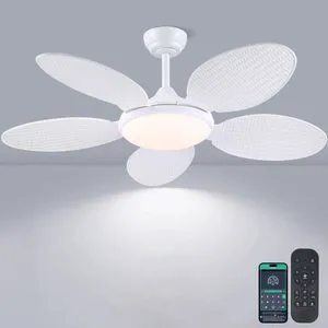 48"White Tropical Style Palm Leaf Ceiling Fans with Lights and Remote & APP Supports Remote and APP, 6 Wind Speeds, Reversible, Dimmable 3CCT LED, 35W Quiet DC Motor,Suits for Bedroom Kitchen 48"White Tropical Style Palm Leaf Ceiling Fans with Lights and Remote & APP Supports Remote and APP, 6 Wind Speeds, Reversible, Dimmable 3CCT LED, 35W Quiet DC Motor,Suits for Bedroom Kitchen