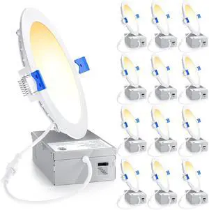 12 Pack 6 Inch LED Recessed Light, 5CCT Dimmable Canless Wafer 2700K-5000K Selectable, 5%-100% Dimmable, 1200LM 12W 120V, IC & Damp Rated, ETL & FCC & UL Certified, 50000h Life Span 12 Pack 6 Inch LED Recessed Light, 5CCT Dimmable Canless Wafer 2700K-5000K Selectable, 5%-100% Dimmable, 1200LM 12W 120V, IC & Damp Rated, ETL & FCC & UL Certified, 50000h Life Span